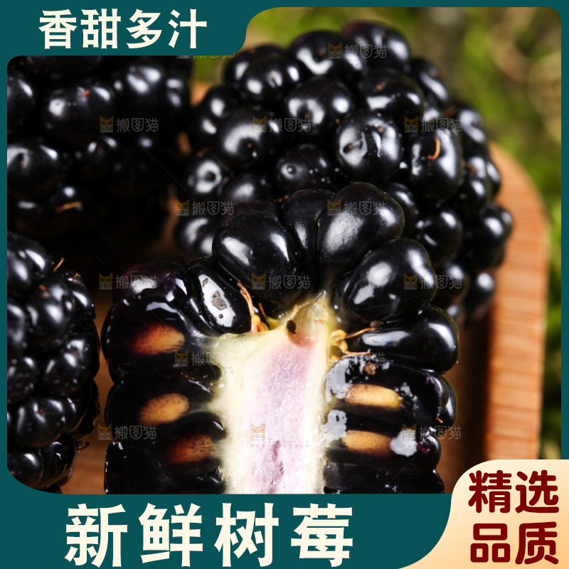 切开的黑树莓放在草地上