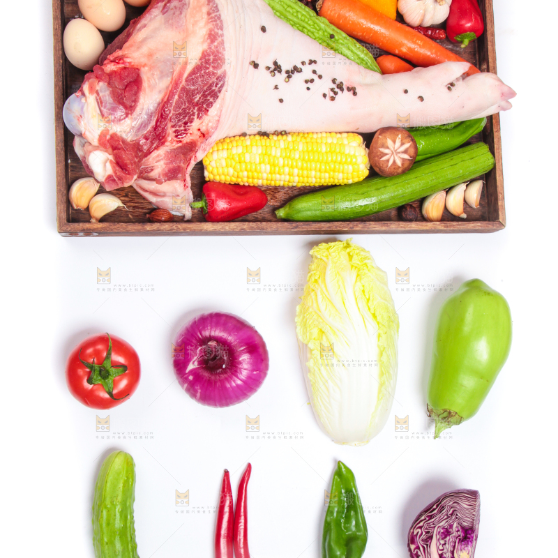 白底上的食材