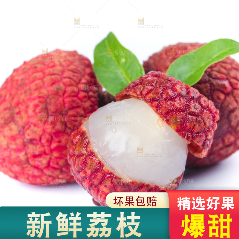 白底上的新鲜荔枝