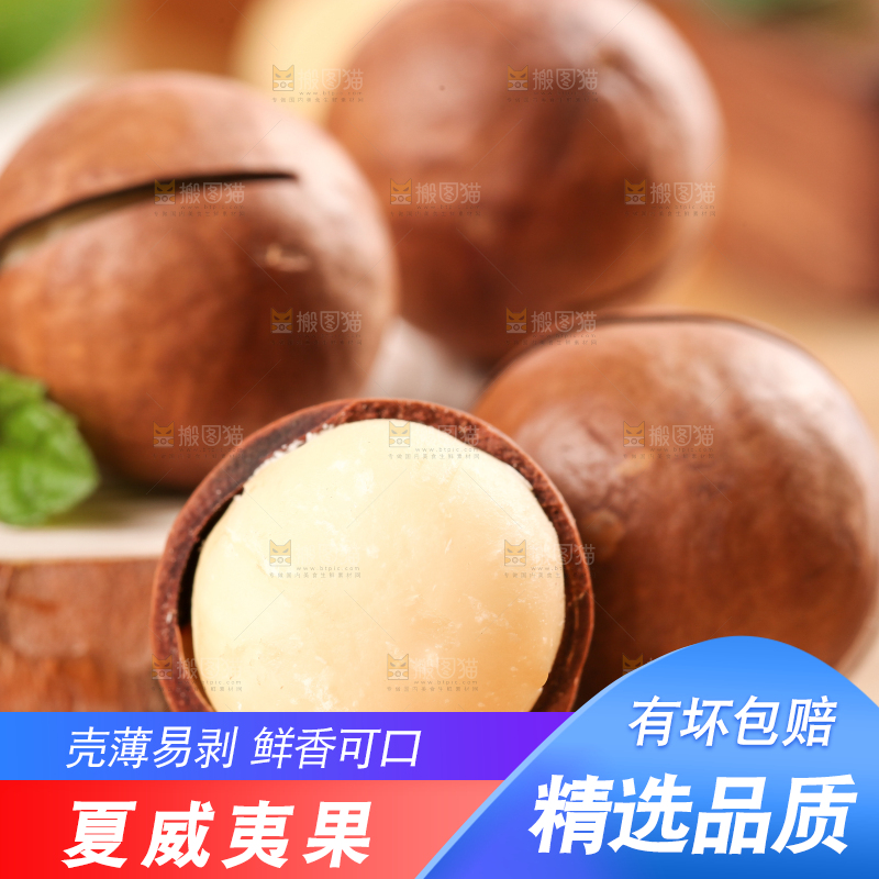 剥皮的奶油味夏威夷果放在木底上