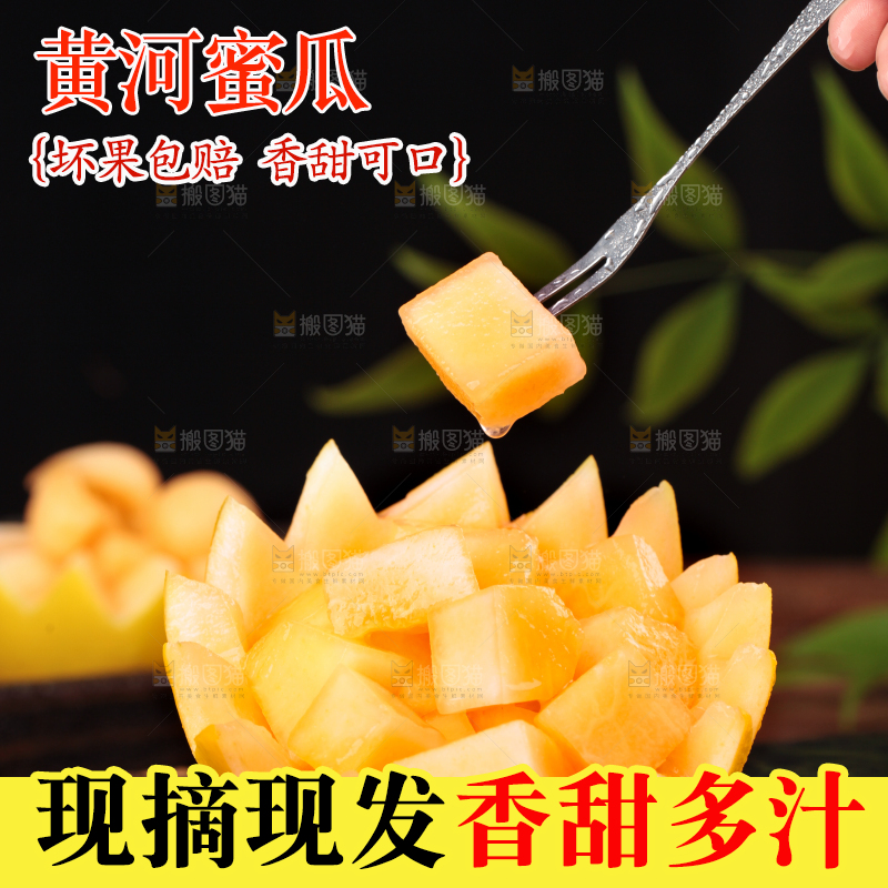 叉子叉着黄河蜜瓜果肉