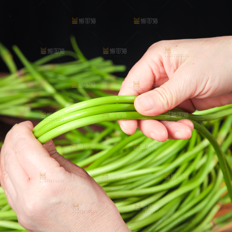 手拿新鲜蒜苔