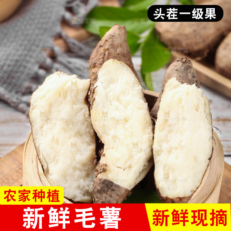 一笼蒸熟的毛薯放在木底上
