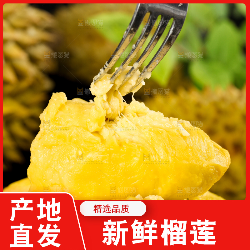 叉子上叉着榴莲果肉