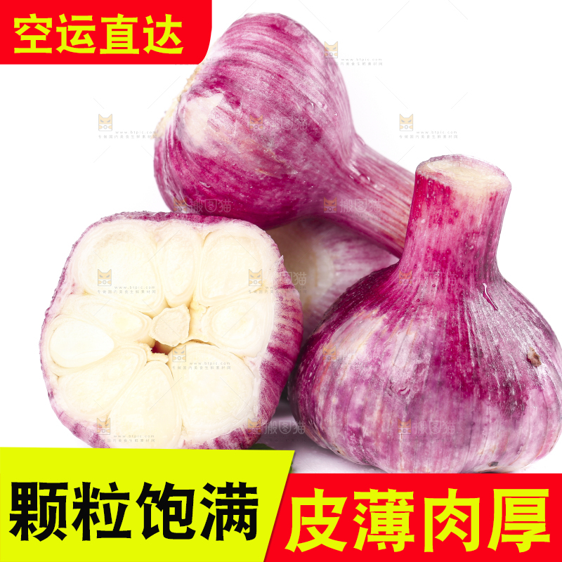 白底上放着紫皮大蒜