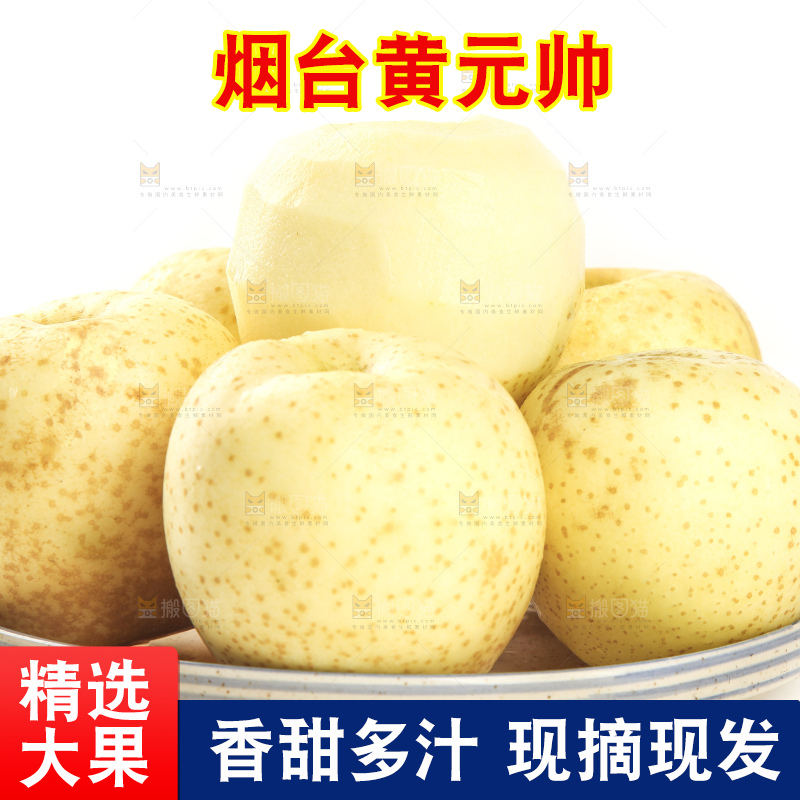 一盘山东黄金帅苹果放在白底上