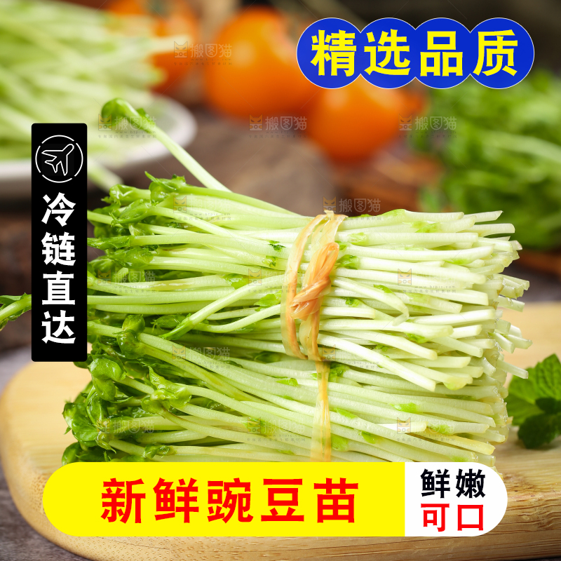 木板上放着豌豆芽