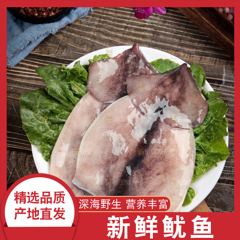 盘子里的野生大鱿鱼