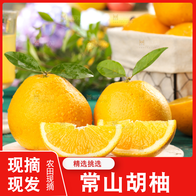 蓝底上放着一盘高山胡柚