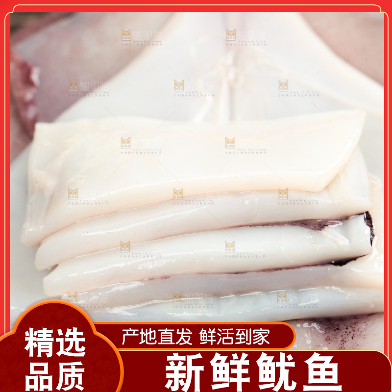 木板上放着大鱿鱼