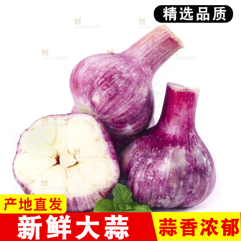 白底上放着紫皮大蒜