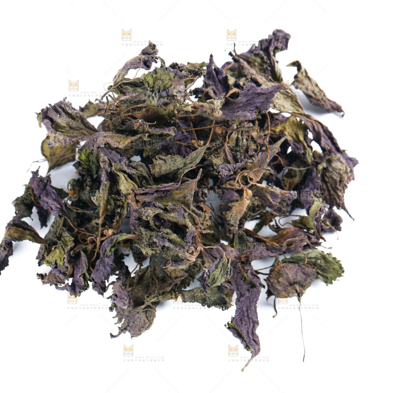 白底上的紫苏叶干