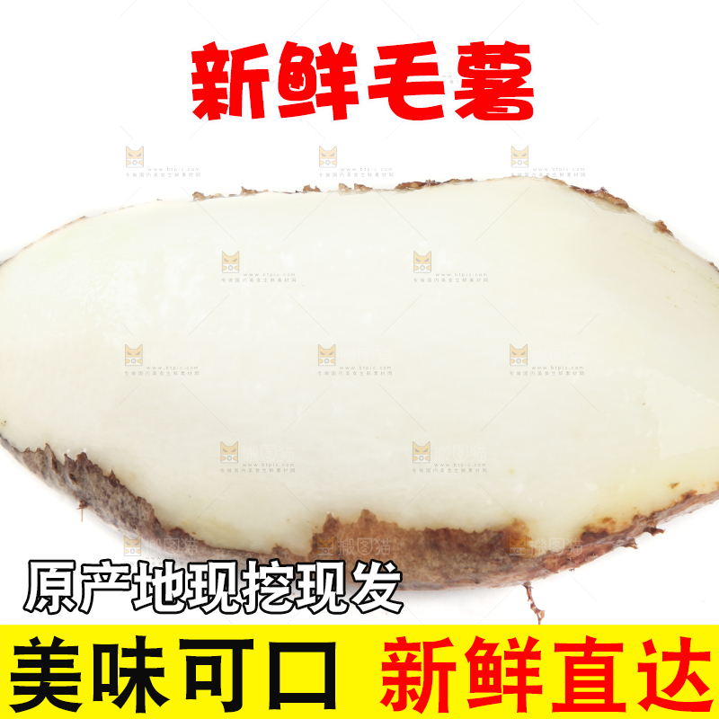 削皮的新鲜毛薯放在白底上