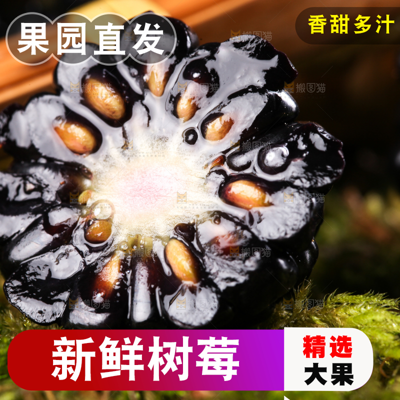 切开的黑树莓放在草地上