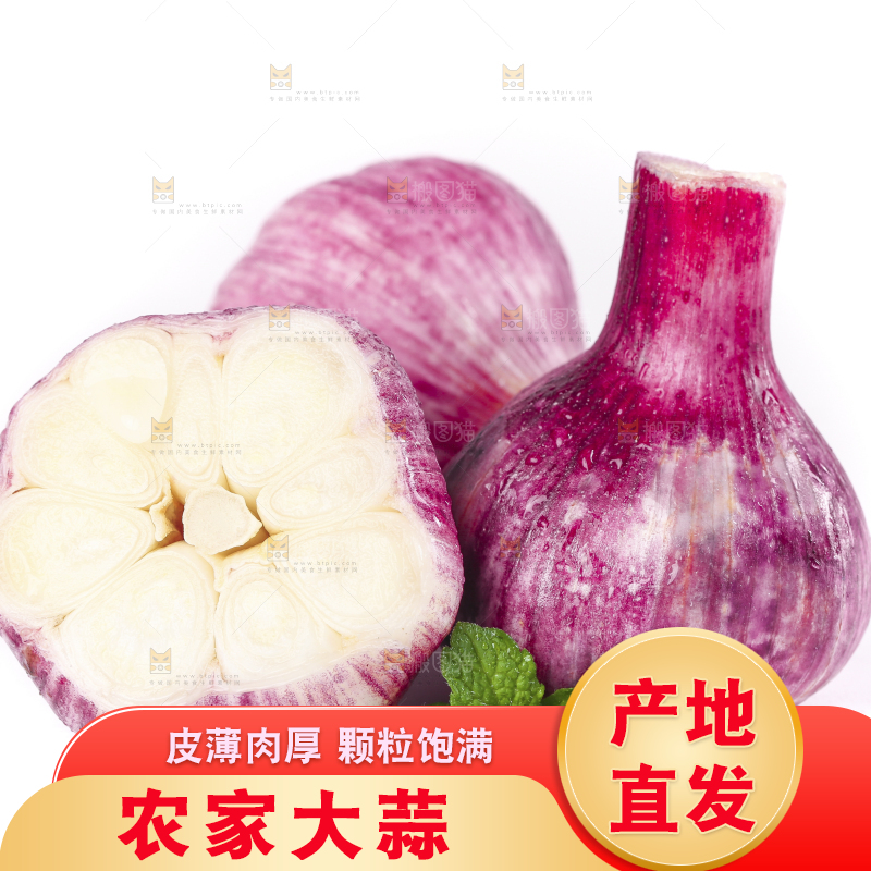 白底上放着紫皮大蒜