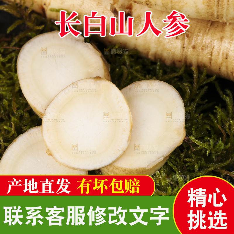 草地上的人参切片
