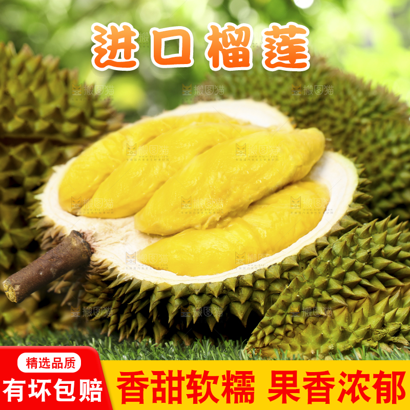 草地上摆放着甲仑榴莲