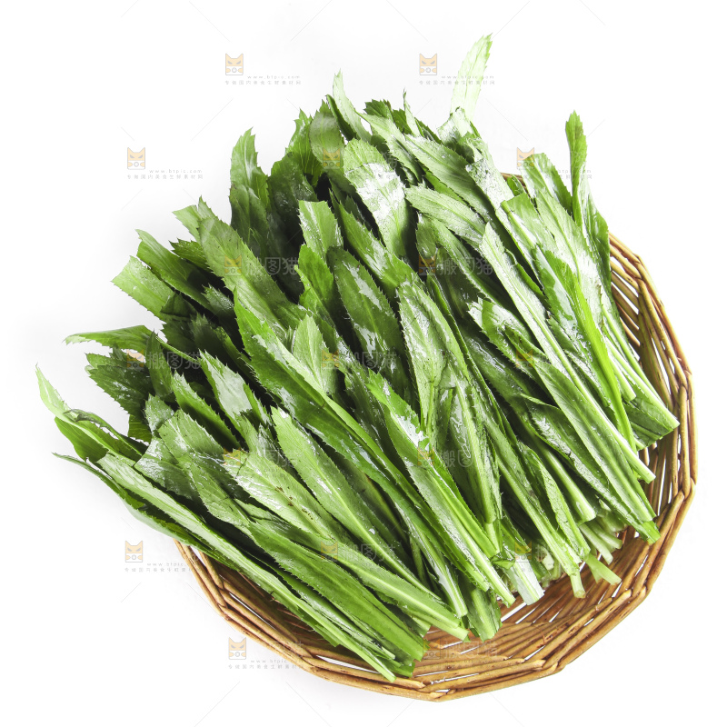 白底上放着一筐云南大香菜
