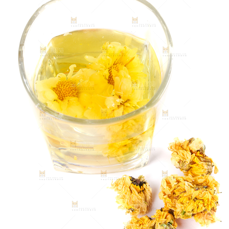一杯菊花茶放在白底上
