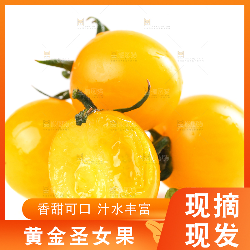 切开的黄金小番茄放在白底上