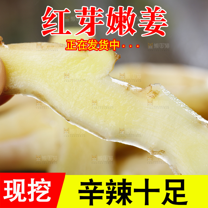 黑石板上放着红芽嫩姜