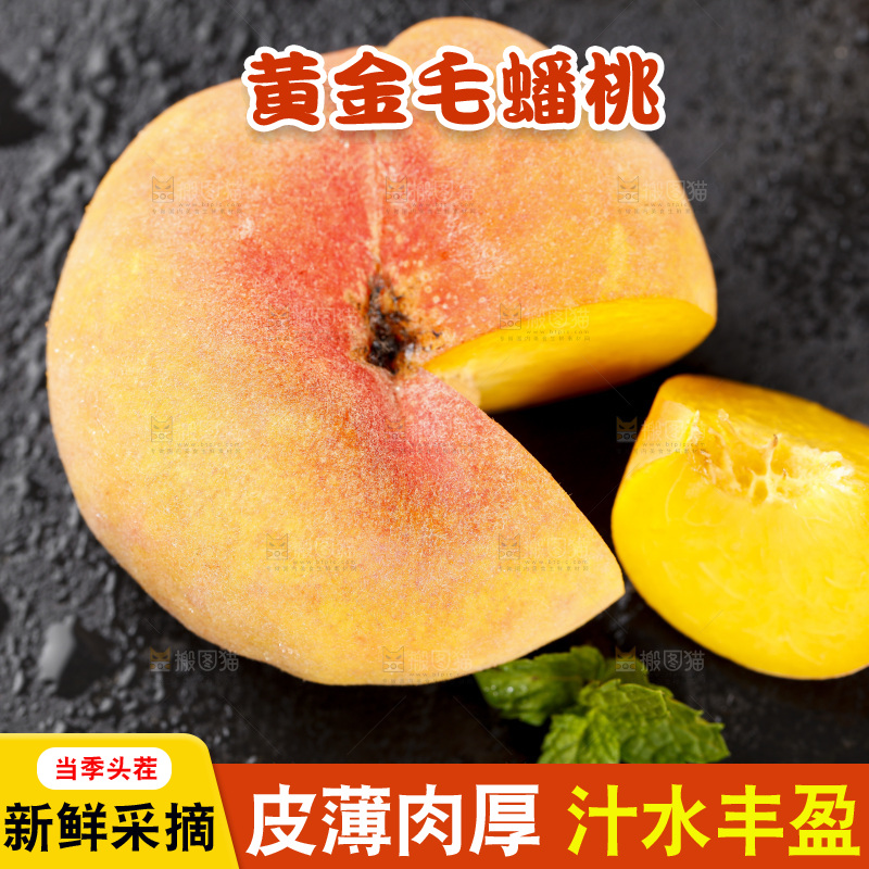 黑底上的毛蟠桃