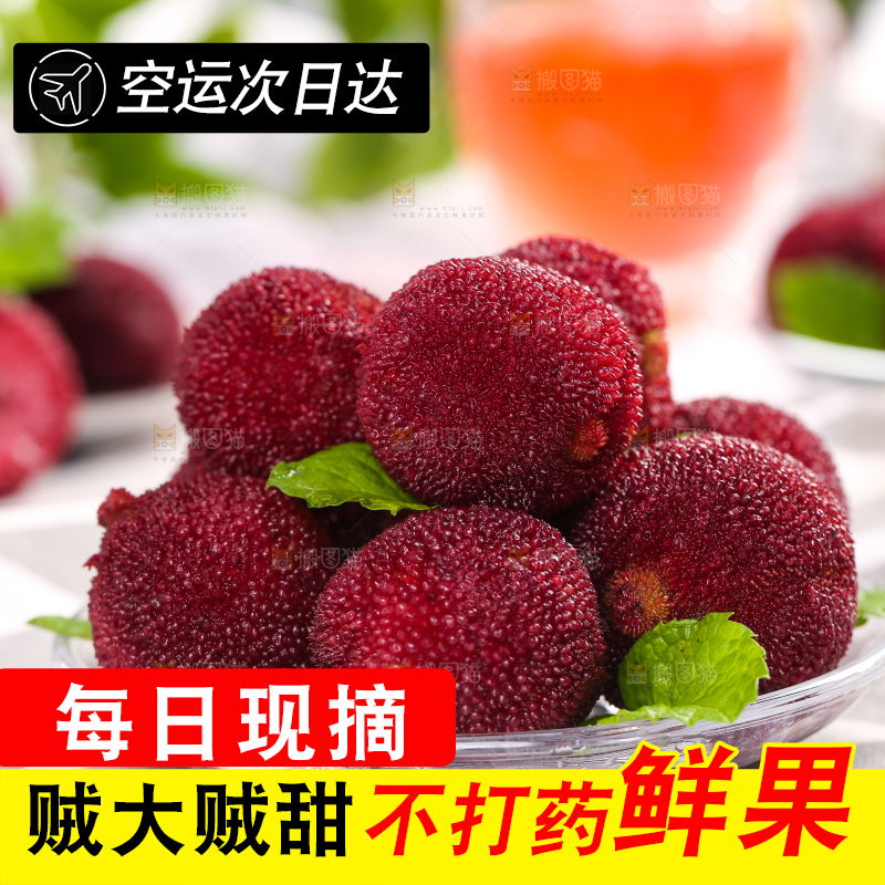 盘子上放着新鲜杨梅