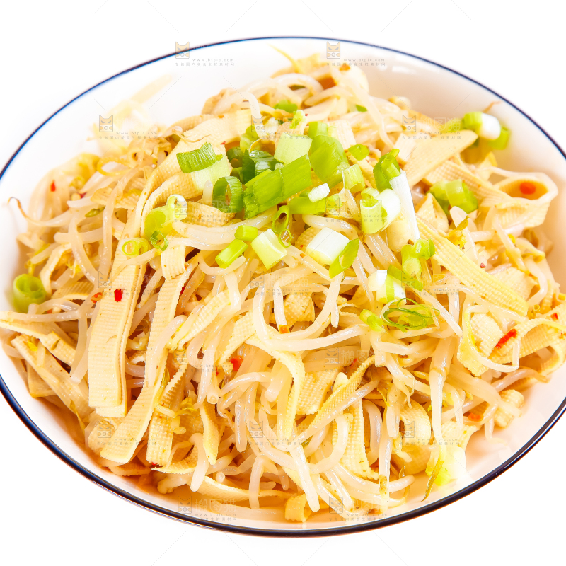 白底上放着一碗豆芽炒千张