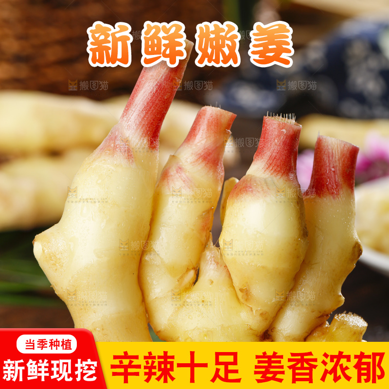木板上的红芽嫩仔姜