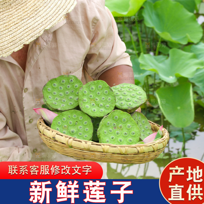 手里端着一篮新鲜莲蓬子