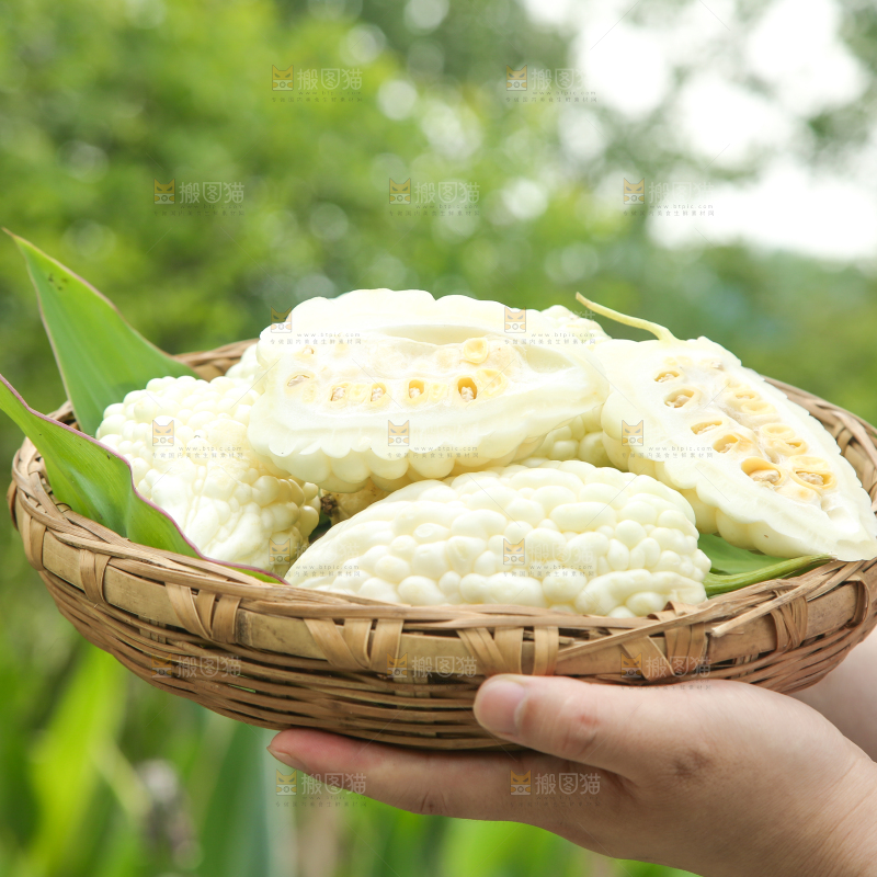 手里拿着一篮苹果苦瓜