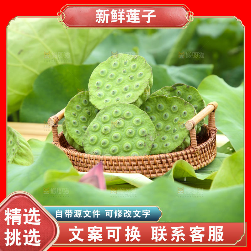 篮子里装着新鲜莲蓬