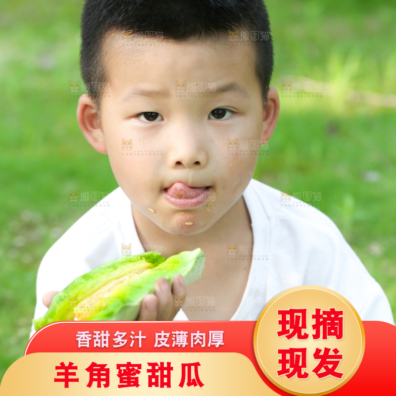 小男孩正在吃羊角蜜