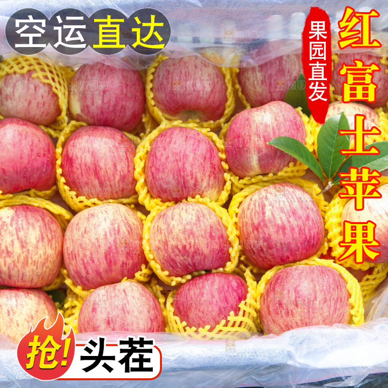 整齐摆放着的红富士苹果