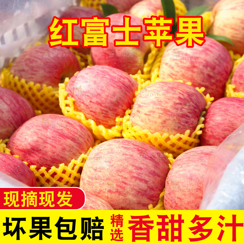 整齐摆放着的红富士苹果