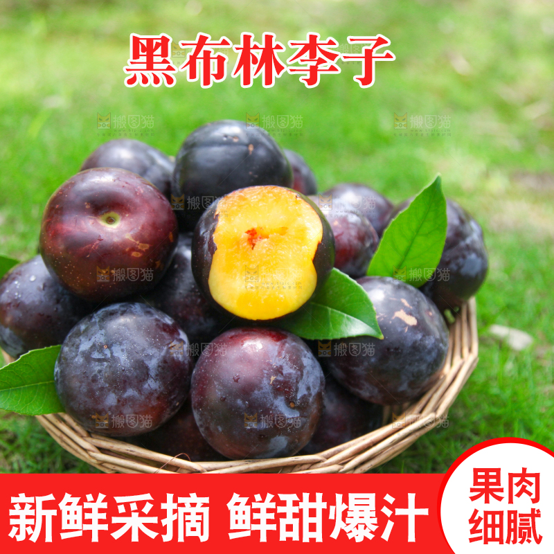 草地上放着一篮黑布李