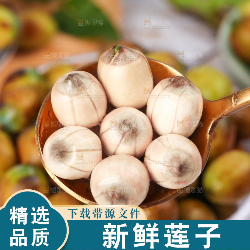 勺子上摆放着莲子