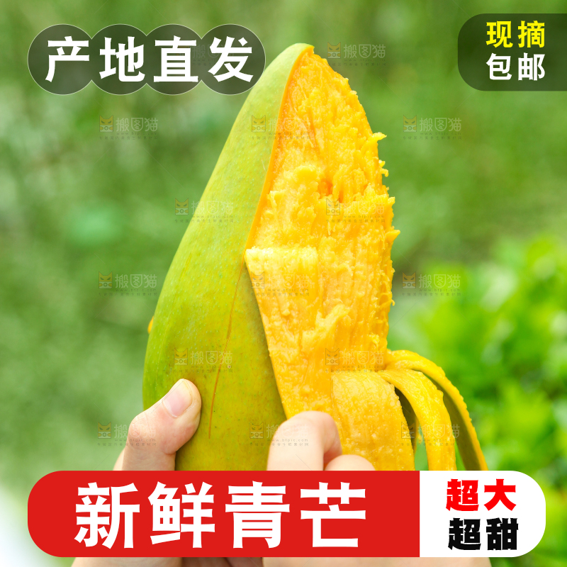 手里拿着正在剥皮的青芒