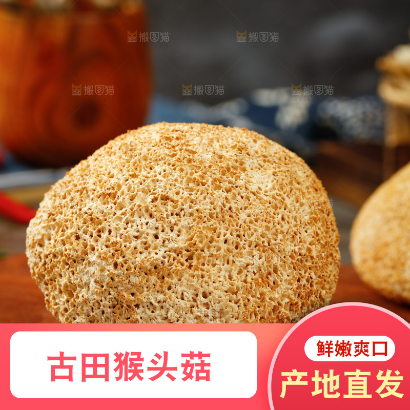 木板上摆放着猴头菇