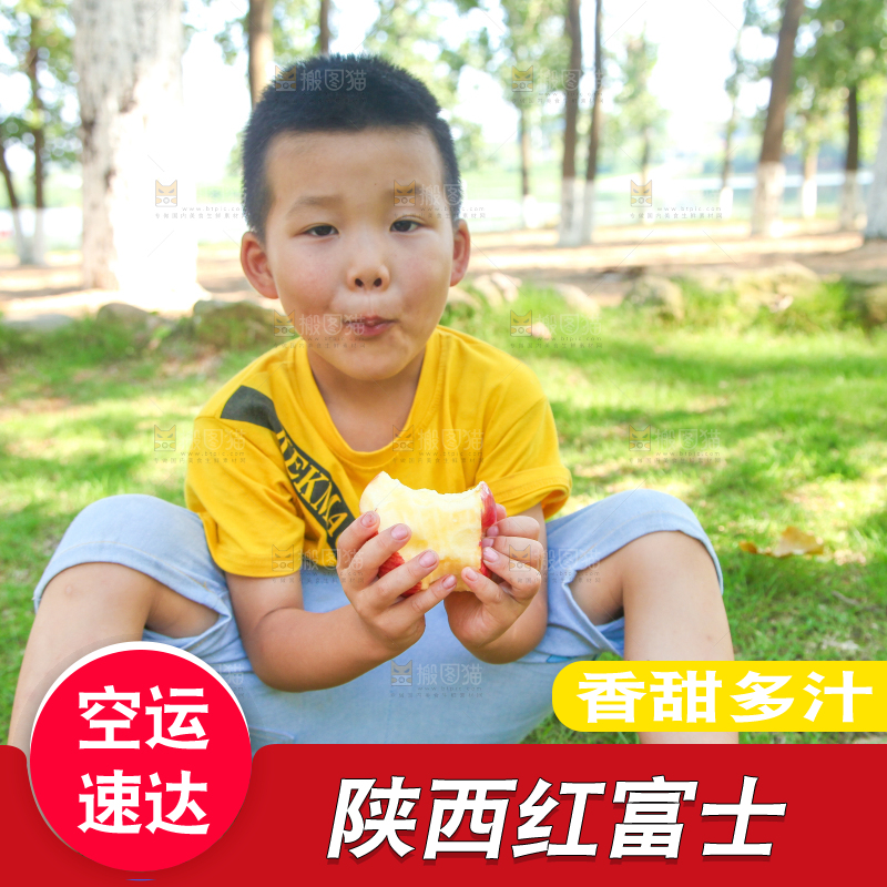 小男孩正在吃苹果