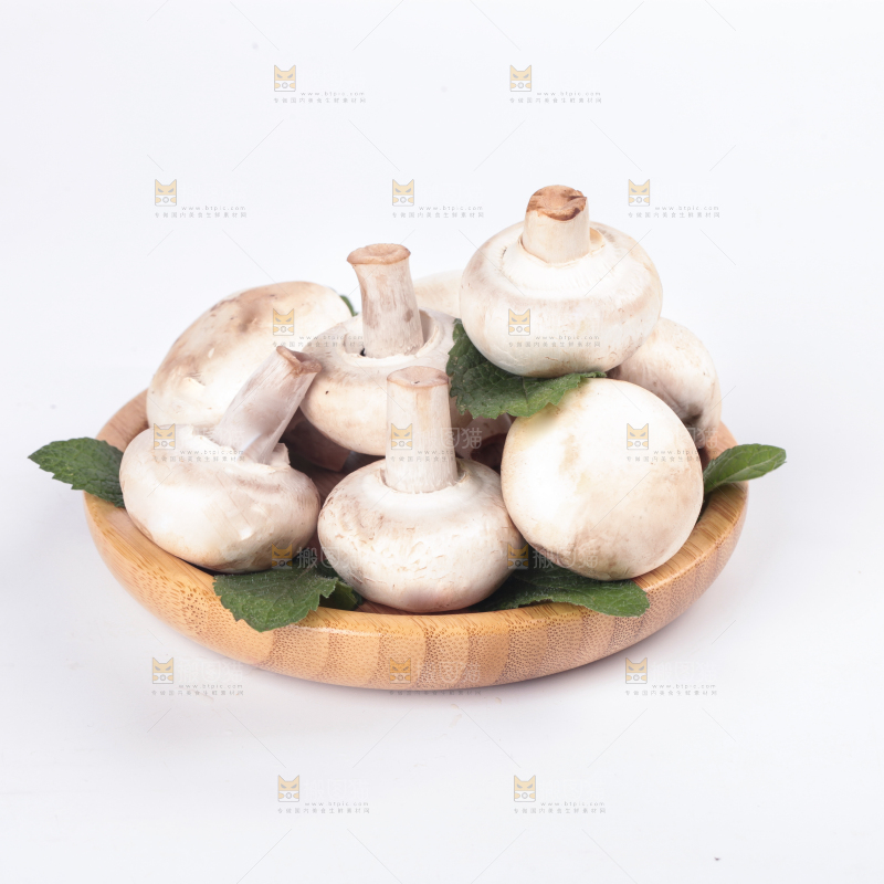 盘子里装着新鲜白蘑菇