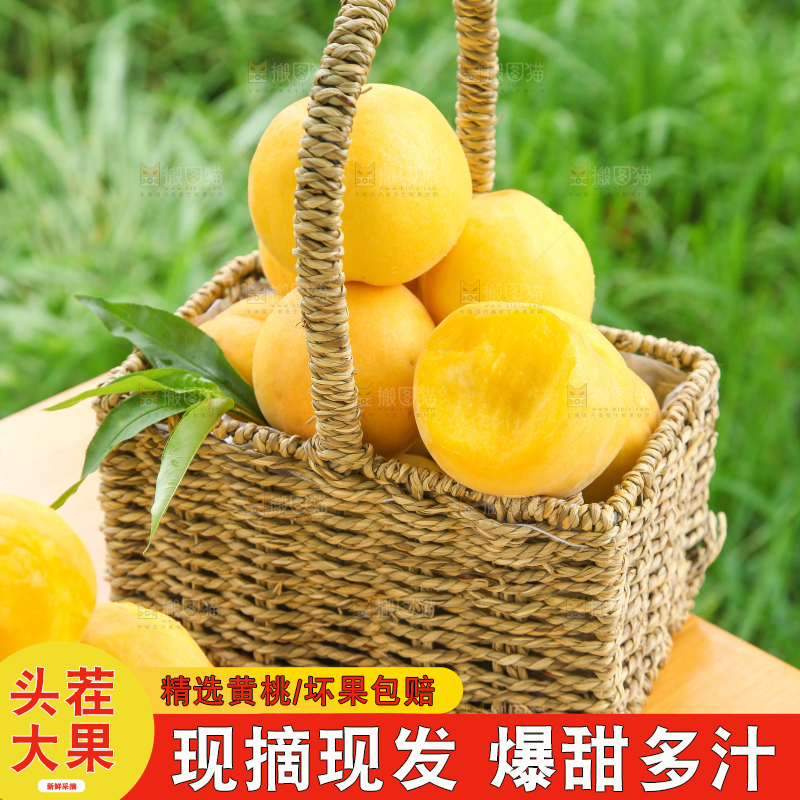 桌子上摆放着刚采摘的黄桃