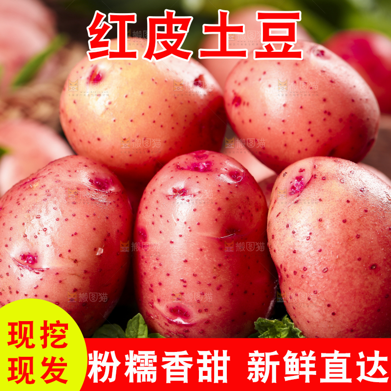 黑底上摆放着红皮土豆