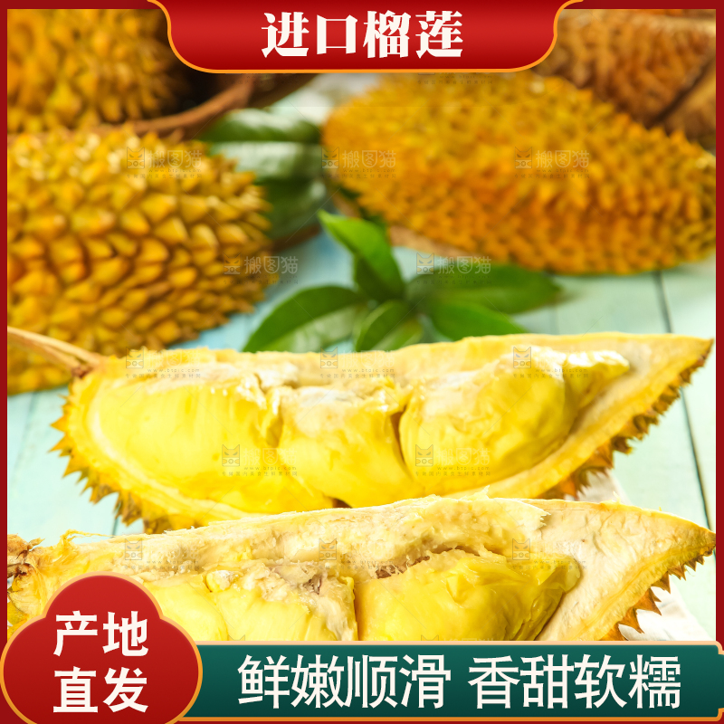 格子底上摆放着金枕头榴莲