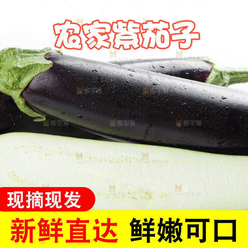 白底上摆放着紫茄子