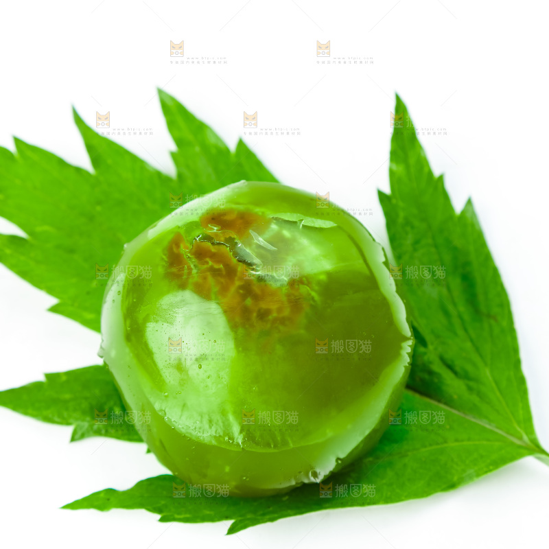绿叶上放着艾草青团