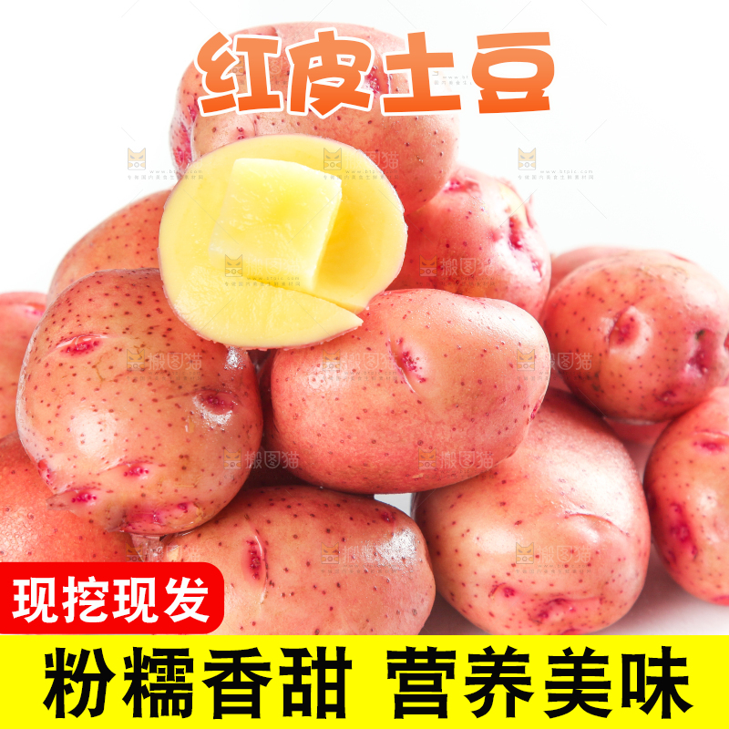 白底上摆放着黄心土豆