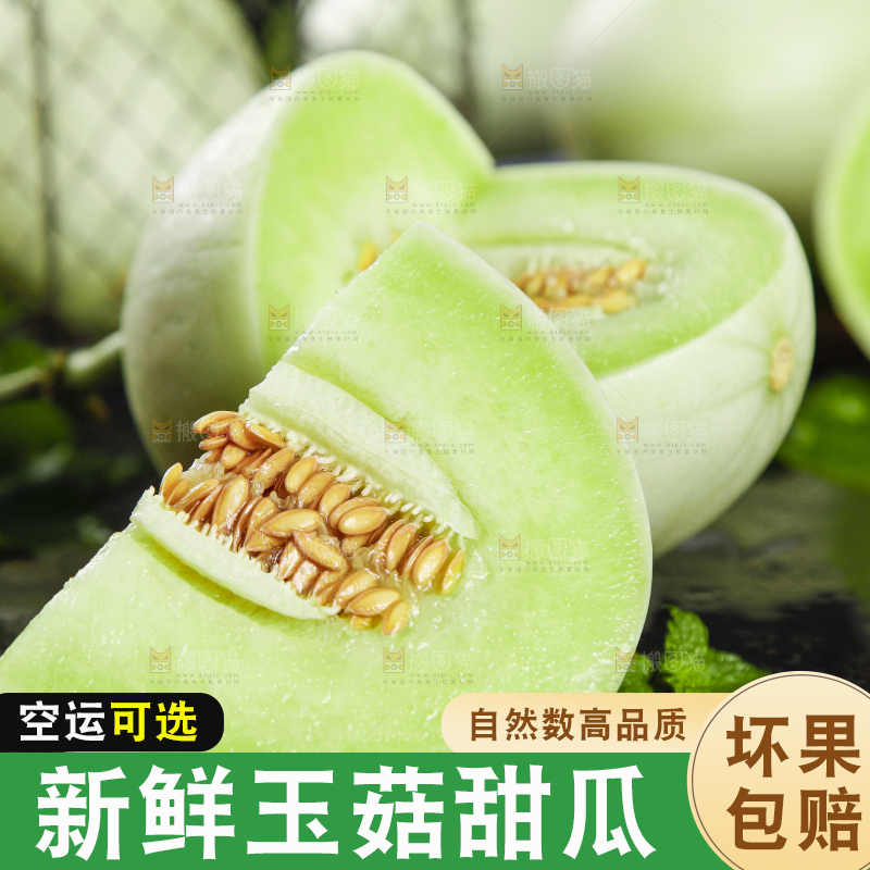 黑底上摆放着山东玉菇甜瓜