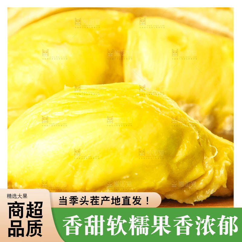 格子底上摆放着金枕头榴莲