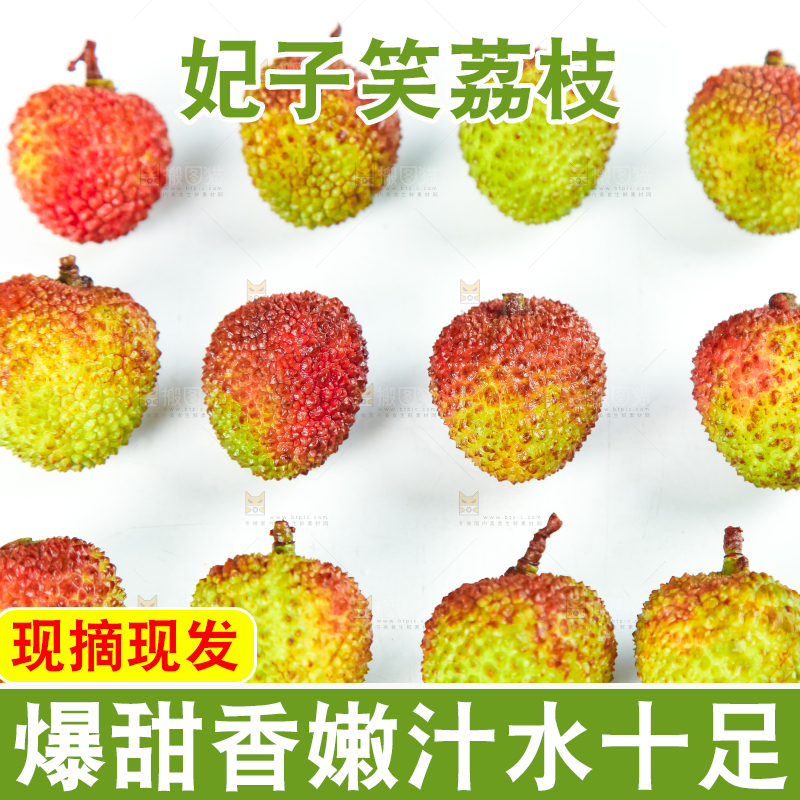 白底上摆放着海南妃子笑荔枝